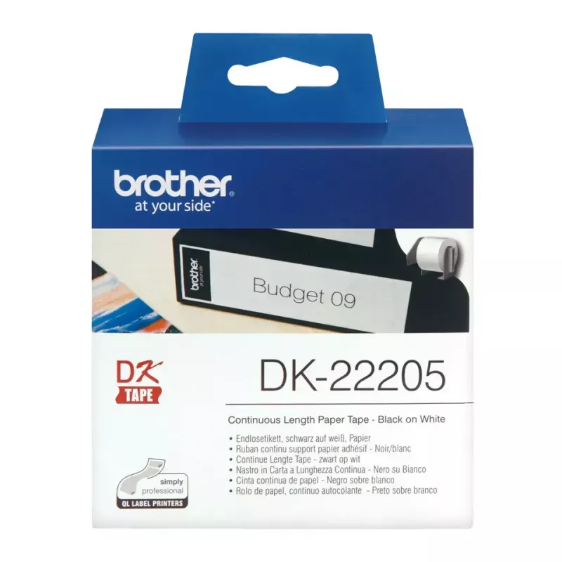 Jatkuva tarra Brother DK22205 musta valkoisella 6,2 cm x 30,48 m