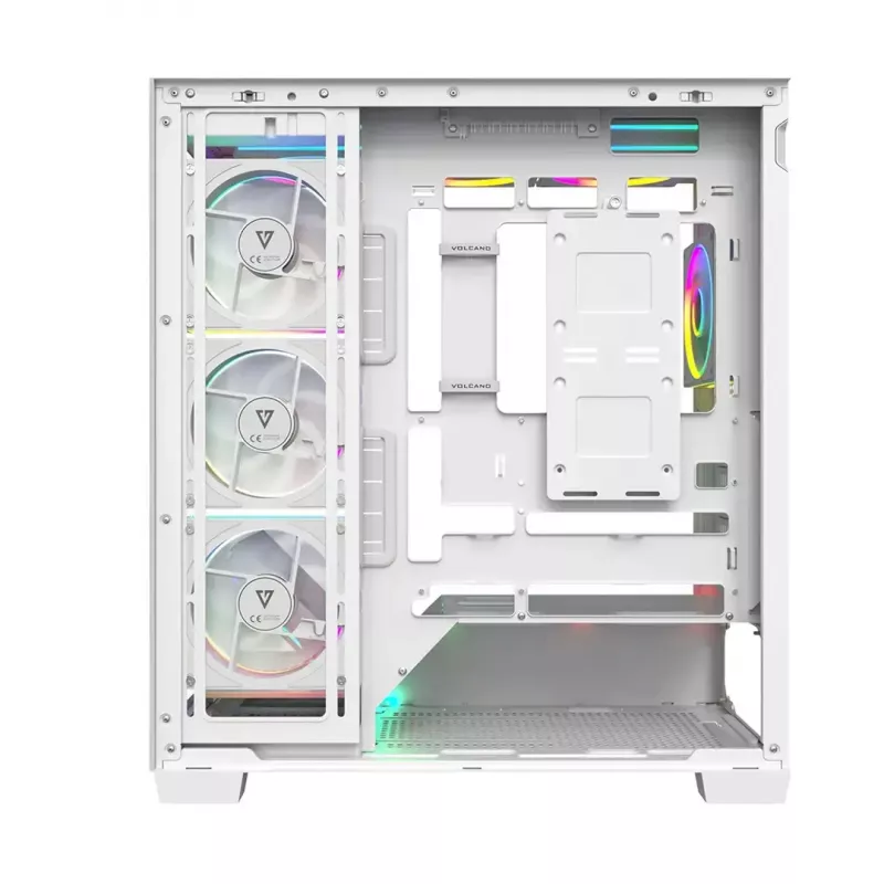 PC-kotelo MODECOM VOLCANO STELLAR PLUS ARGB MIDI 8F valkoinen — Mid Tower, ATX, karkaistu lasi, ARGB-valaistus, 8 tuuletinta, GPU jopa 42 cm