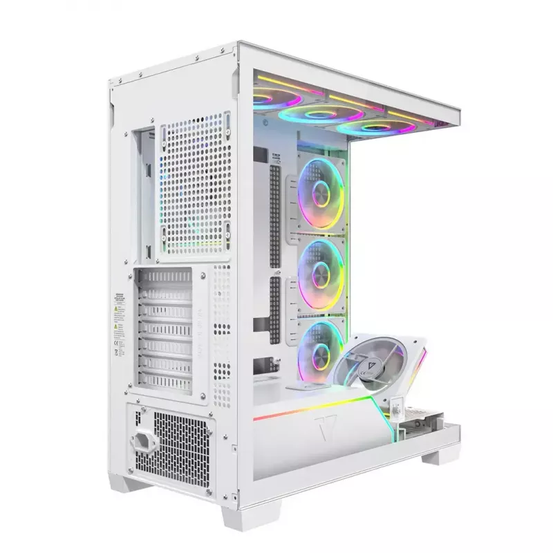 PC-kotelo MODECOM VOLCANO STELLAR PLUS ARGB MIDI 8F valkoinen — Mid Tower, ATX, karkaistu lasi, ARGB-valaistus, 8 tuuletinta, GPU jopa 42 cm