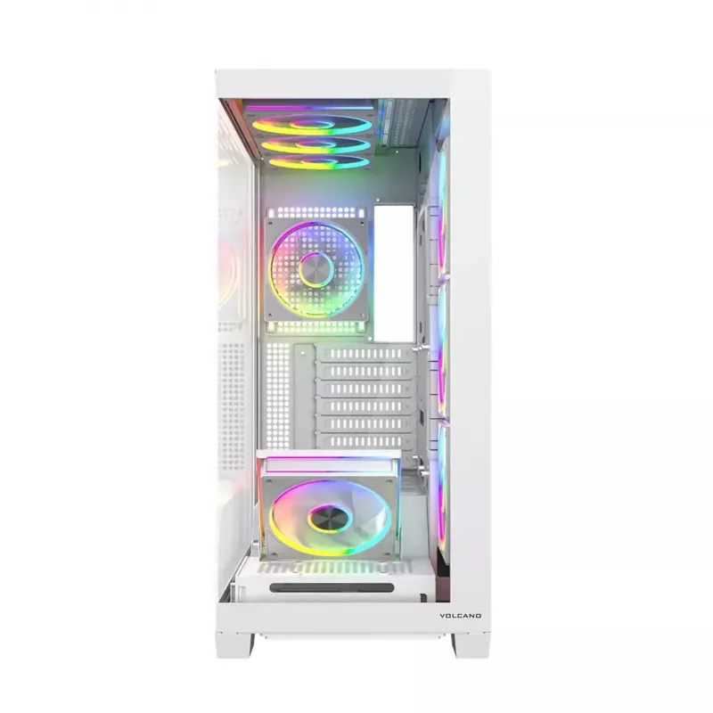 PC-kotelo MODECOM VOLCANO STELLAR PLUS ARGB MIDI 8F valkoinen — Mid Tower, ATX, karkaistu lasi, ARGB-valaistus, 8 tuuletinta, GPU jopa 42 cm