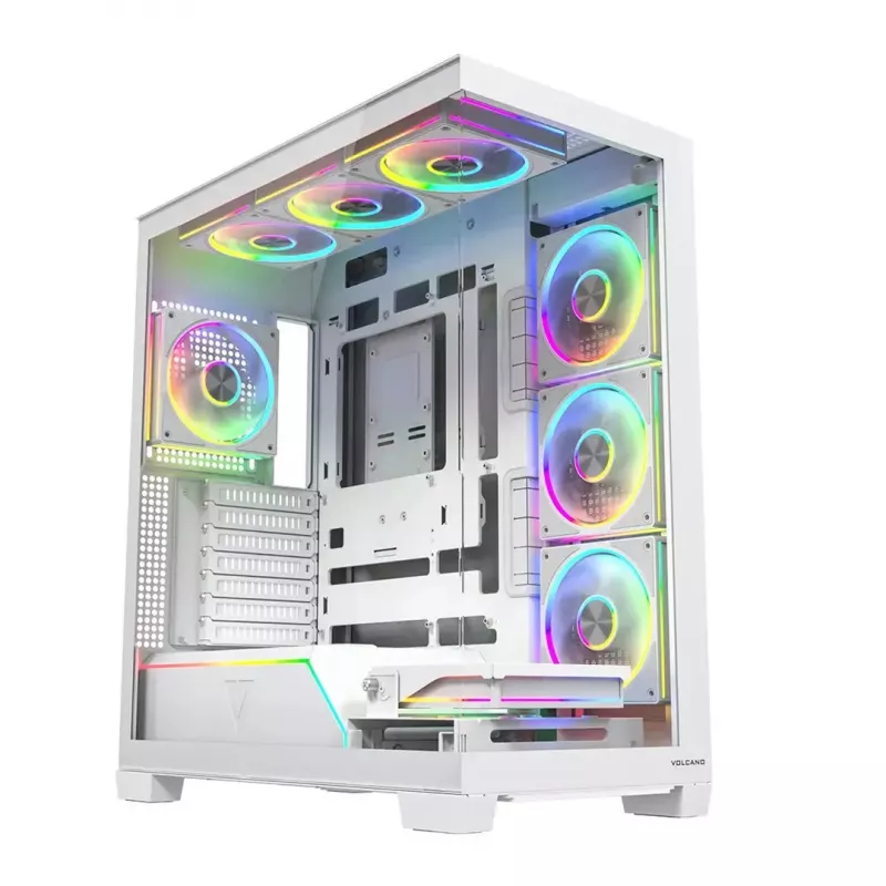 PC-kotelo MODECOM VOLCANO STELLAR PLUS ARGB MIDI 8F valkoinen — Mid Tower, ATX, karkaistu lasi, ARGB-valaistus, 8 tuuletinta, GPU jopa 42 cm