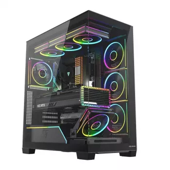 PC-Mid Tower -kotelo MODECOM VOLCANO STELLAR PLUS ARGB MIDI, 5 etutuuletinta, karkaistu lasi, USB-C
