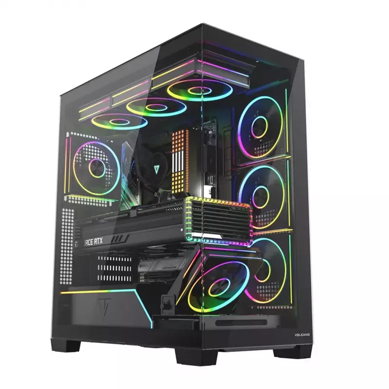 PC-Mid Tower -kotelo MODECOM VOLCANO STELLAR PLUS ARGB MIDI, 5 etutuuletinta, karkaistu lasi, USB-C