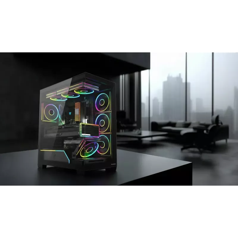 PC-Mid Tower -kotelo MODECOM VOLCANO STELLAR PLUS ARGB MIDI, 5 etutuuletinta, karkaistu lasi, USB-C