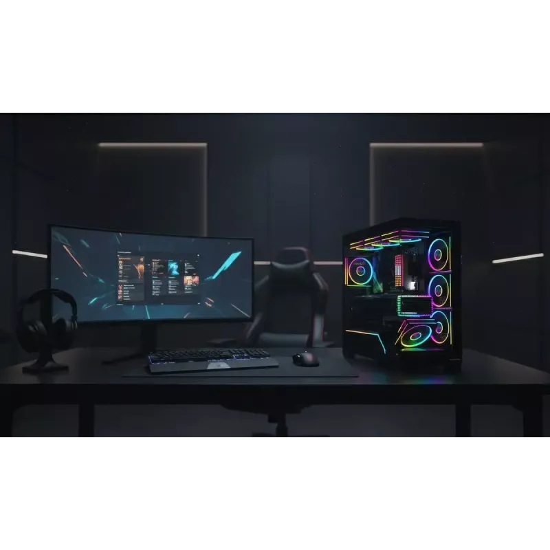 PC-Mid Tower -kotelo MODECOM VOLCANO STELLAR PLUS ARGB MIDI, 5 etutuuletinta, karkaistu lasi, USB-C