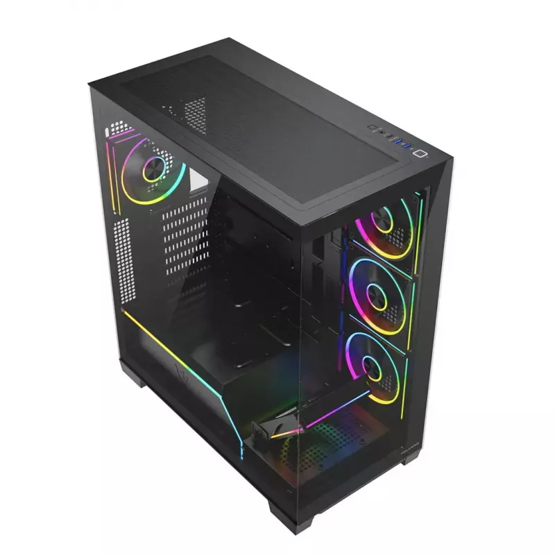 PC-Mid Tower -kotelo MODECOM VOLCANO STELLAR PLUS ARGB MIDI, 5 etutuuletinta, karkaistu lasi, USB-C