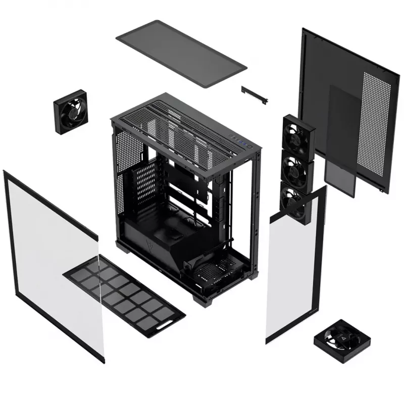 PC-Mid Tower -kotelo MODECOM VOLCANO STELLAR PLUS ARGB MIDI, 5 etutuuletinta, karkaistu lasi, USB-C