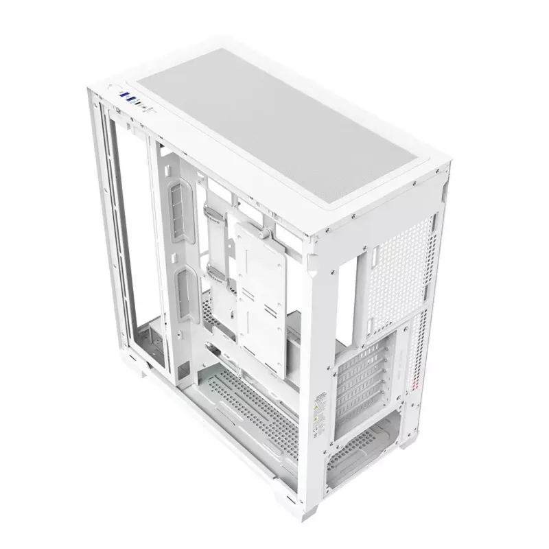 PC-kotelo MODECOM VOLCANO STELLAR PLUS MIDI valkoinen — Midi Tower, microATX, karkaistu lasi, USB-C, tukee GPU 420 mm