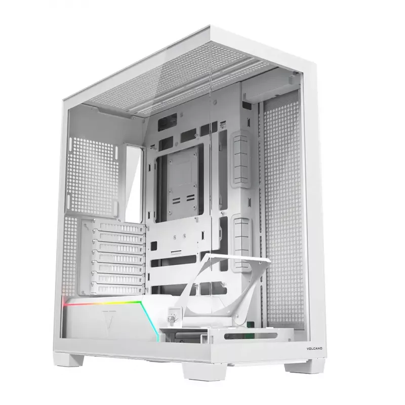 PC-kotelo MODECOM VOLCANO STELLAR PLUS MIDI valkoinen — Midi Tower, microATX, karkaistu lasi, USB-C, tukee GPU 420 mm