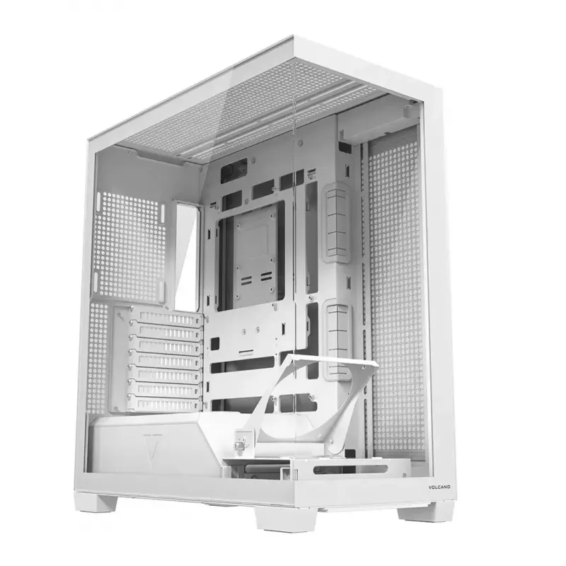 PC-kotelo MODECOM VOLCANO STELLAR PLUS MIDI valkoinen — Midi Tower, microATX, karkaistu lasi, USB-C, tukee GPU 420 mm