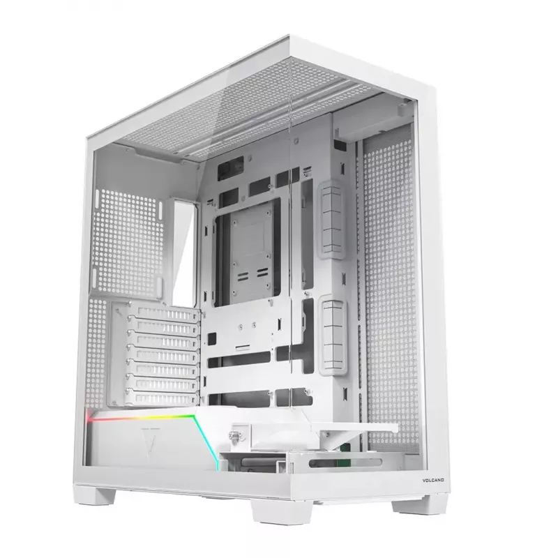 PC-kotelo MODECOM VOLCANO STELLAR PLUS MIDI valkoinen — Midi Tower, microATX, karkaistu lasi, USB-C, tukee GPU 420 mm