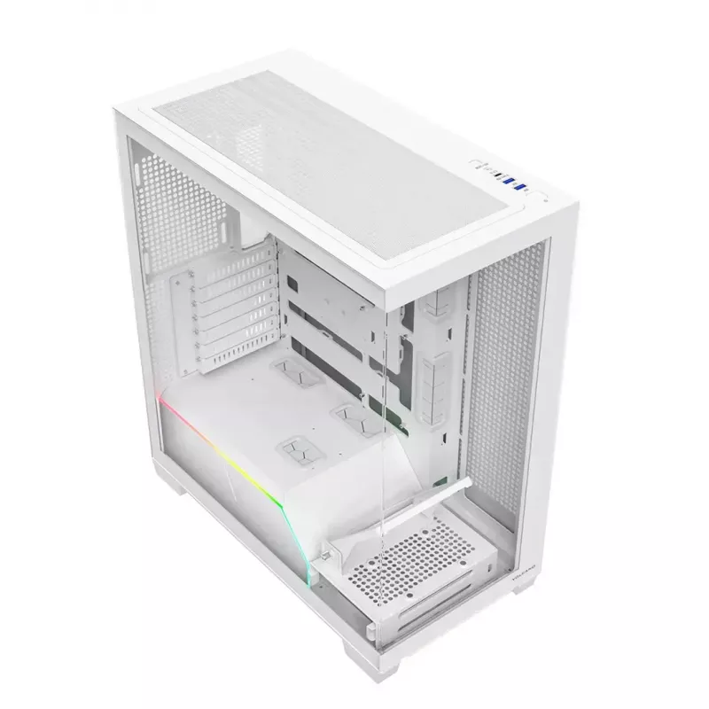 PC-kotelo MODECOM VOLCANO STELLAR PLUS MIDI valkoinen — Midi Tower, microATX, karkaistu lasi, USB-C, tukee GPU 420 mm