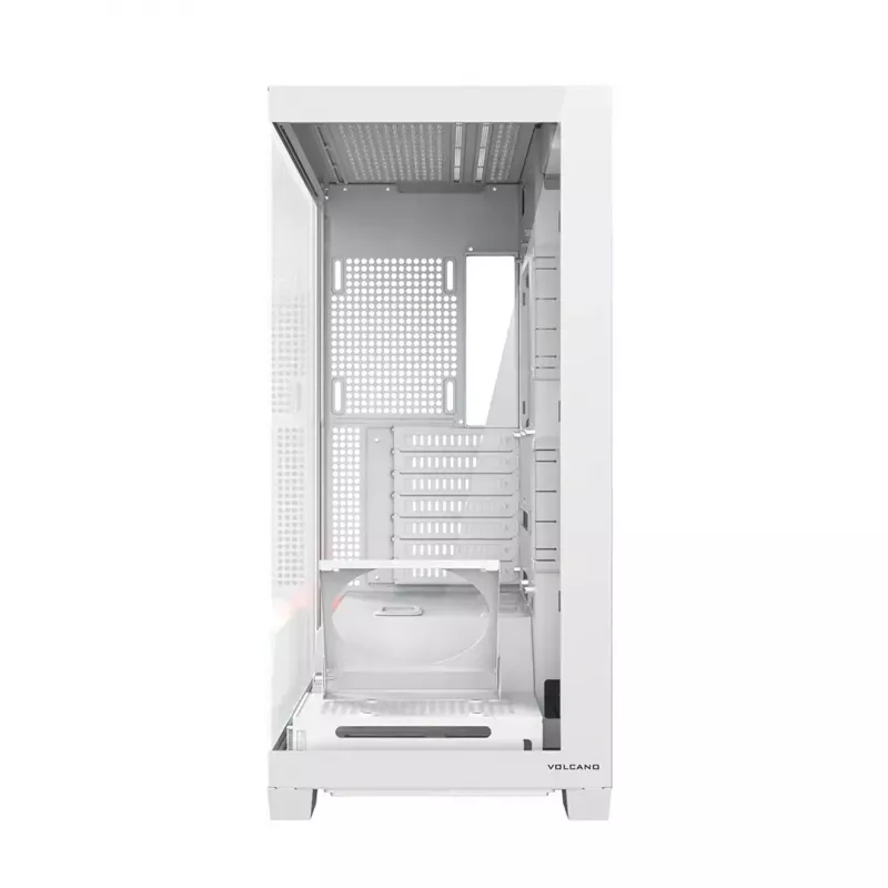 PC-kotelo MODECOM VOLCANO STELLAR PLUS MIDI valkoinen — Midi Tower, microATX, karkaistu lasi, USB-C, tukee GPU 420 mm