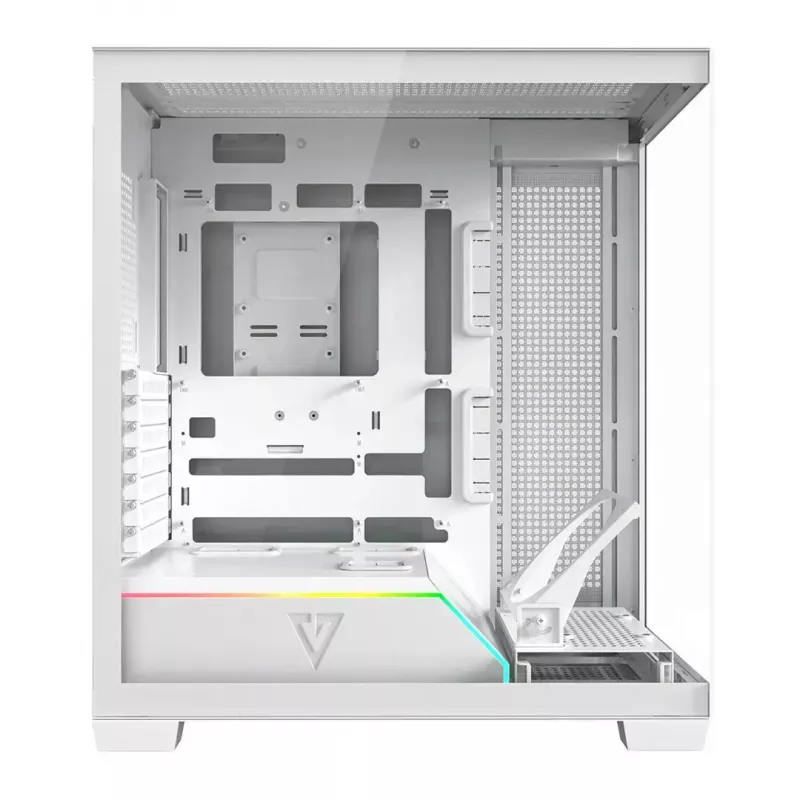 PC-kotelo MODECOM VOLCANO STELLAR PLUS MIDI valkoinen — Midi Tower, microATX, karkaistu lasi, USB-C, tukee GPU 420 mm