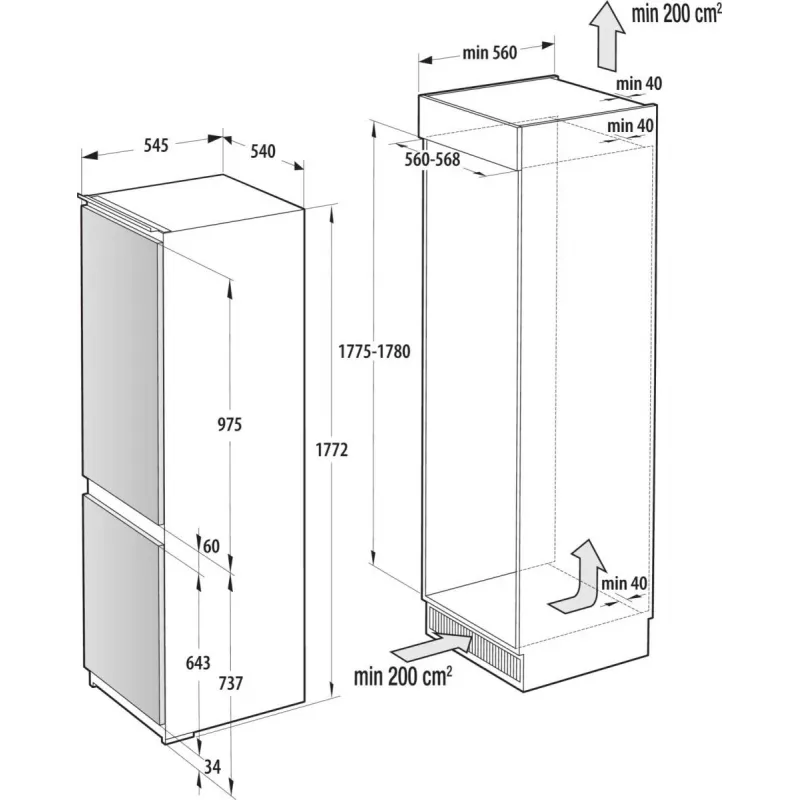 Gorenje NRKI517E41 kalusteisiin sijoitettava jääkaappi 252 L valkoinen