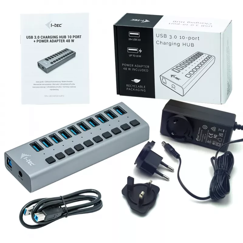 i-tec USB 3.0 Charging HUB 10 porttia + virtalähde 48 W