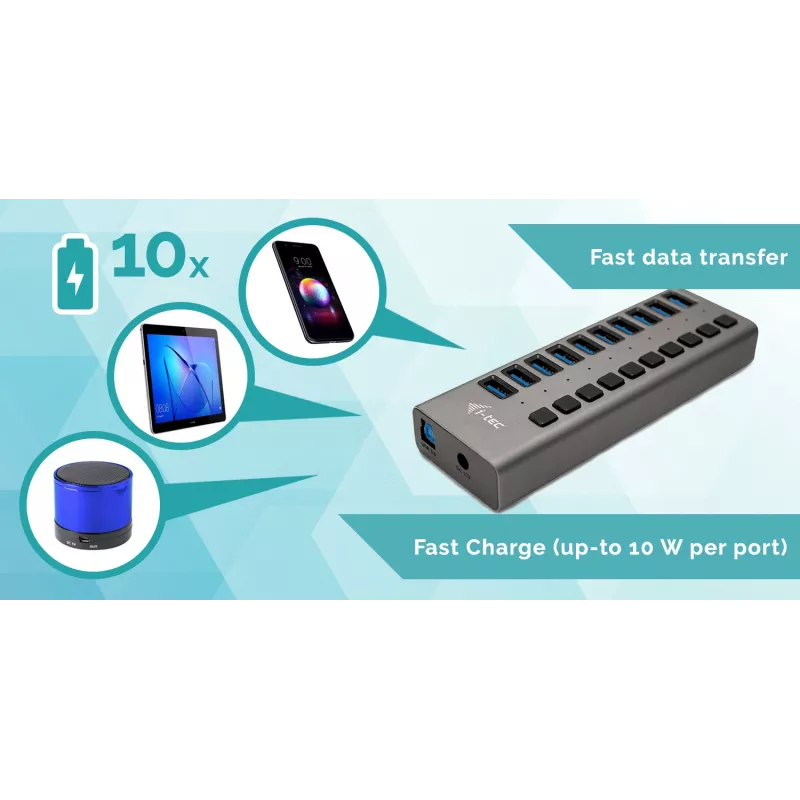 i-tec USB 3.0 Charging HUB 10 porttia + virtalähde 48 W