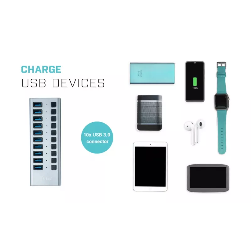 i-tec USB 3.0 Charging HUB 10 porttia + virtalähde 48 W
