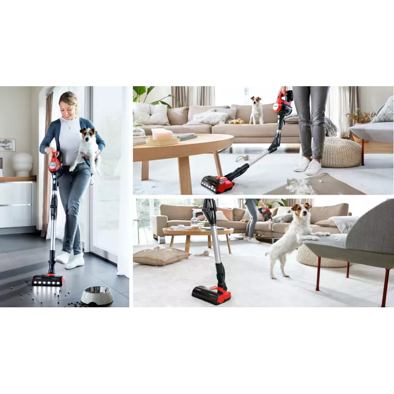 Bosch BCS711PET varsi-imuri/sähköharja akku kuiva pussiton 0,3 L musta, punainen 3 Ah