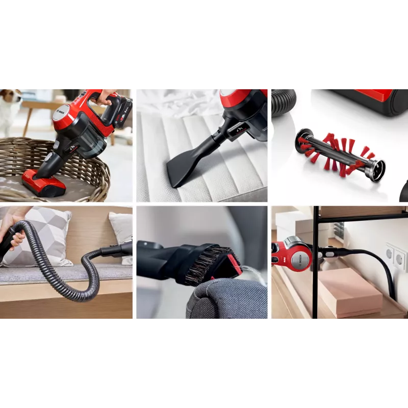 Bosch BCS711PET varsi-imuri/sähköharja akku kuiva pussiton 0,3 L musta, punainen 3 Ah
