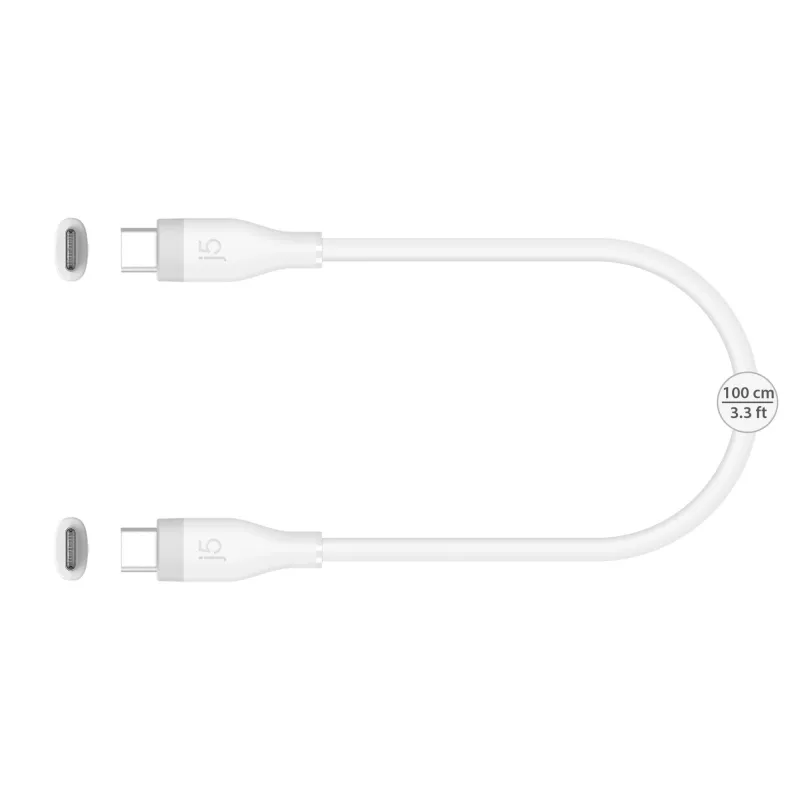 USB-C-USB-C lataus-/datakaapeli j5create JUCX17W, 60W, nestemäinen silikoni, 1,8 m, valkoinen