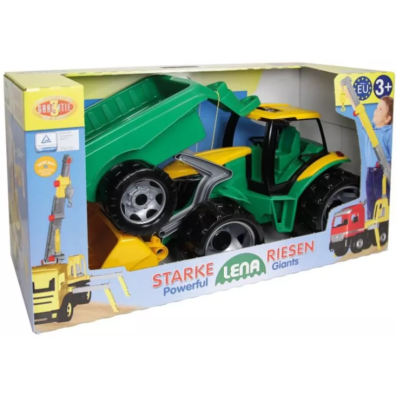 Traktori Lena GIGA TRUCKS ZL-02123 kauhalla ja perävaunulla
