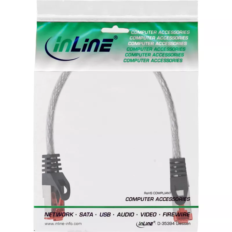 Verkkokaapeli InLine S/FTP PiMF Cat6 250MHz RJ-45–RJ-45 PVC läpinäkyvä 0,25 m