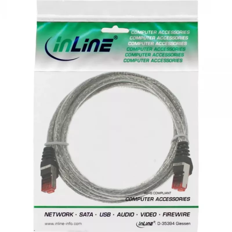 InLine verkkokaapeli S/FTP PiMF Cat.6 250MHz PVC kupari läpinäkyvä 0,3m