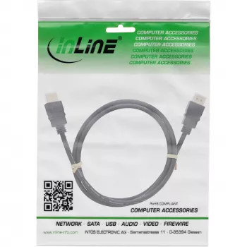 InLine HDMI-kaapeli, HDMI High Speed Ethernetillä, uros / uros, musta, 1 m