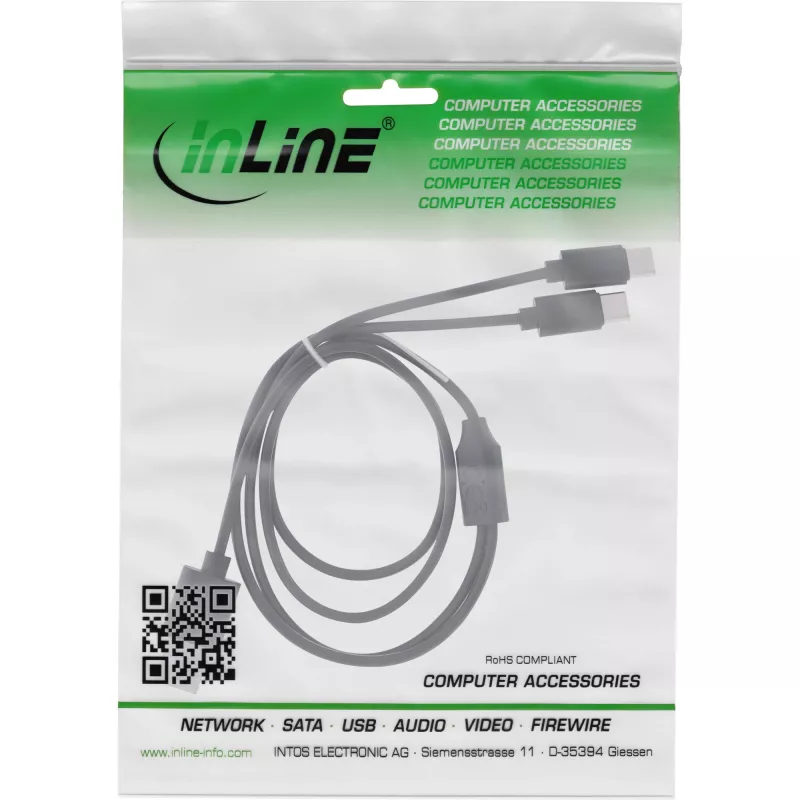 InLine USB 2in1 Y-latauskaapeli, 1x USB-A-uros 2x USB-C-urokseen, musta 0,5 m