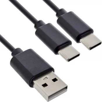 InLine USB 2in1 Y-latauskaapeli, 1x USB-A-uros 2x USB-C-urokseen, musta 1 m