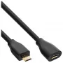 InLine Micro-USB 2.0 -jatkokaapeli, Micro-B uros/naaras, musta/kulta, 5 m