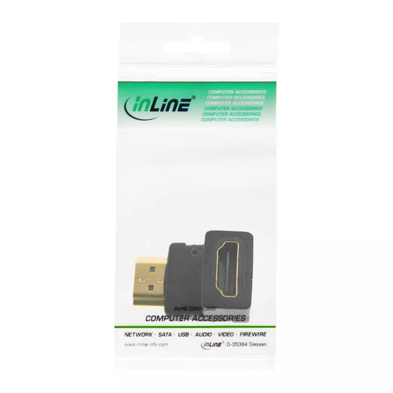InLine HDMI-sovitin uros/naaras alaspäin kulma, kullattu, 4K2K