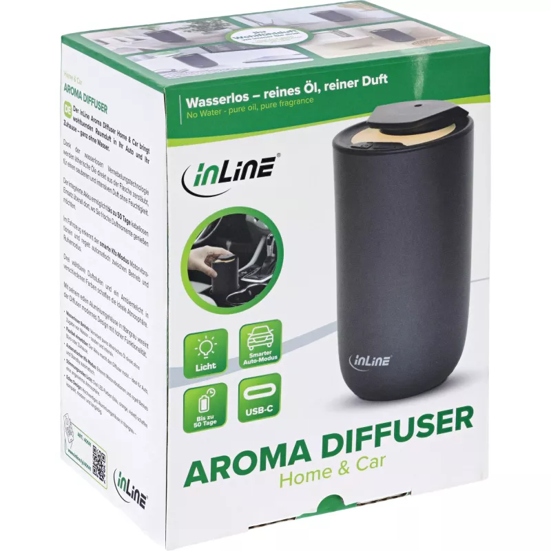 InLine aromidiffuusori kotiin ja autoon, vedetön, tunnelmavalo, ladattava akku (40141)