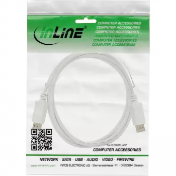 DisplayPort-kaapeli InLine 17255W, 0,5 m, DisplayPort–DisplayPort, valkoinen