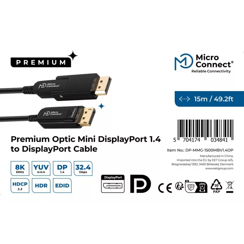 Microconnect DP-MMG-1500MBV1.4OP DisplayPort-kaapeli 15 m musta