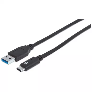 Manhattan USB-C - USB-A -kaapeli, 1 m, uros-uros, 10 Gbit/s (USB 3.2 Gen 2, tunnetaan myös nimellä USB 3.1), 3 A (pikalataus), SuperSpeed+ USB, musta, elinikäinen takuu, vastaa USB31AC1M