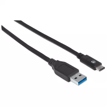 Manhattan USB-C - USB-A -kaapeli, 1 m, uros-uros, 10 Gbit/s (USB 3.2 Gen 2, tunnetaan myös nimellä USB 3.1), 3 A (pikalataus), SuperSpeed+ USB, musta, elinikäinen takuu, vastaa USB31AC1M