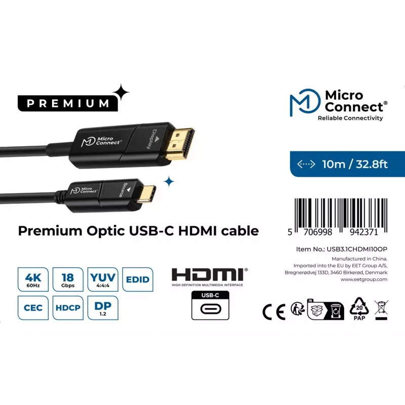 Microconnect USB3.1CHDMI10OP videokaapeli-adapteri 10 m USB Type-C HDMI musta