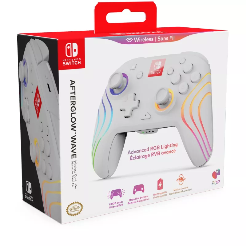 PDP Afterglow Wave White USB-peliohjain analoginen / digitaalinen Nintendo Switch, Nintendo Switch Lite, Nintendo Switch OLED