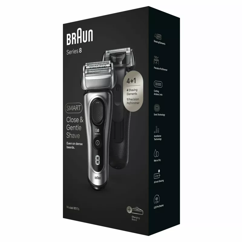 Braun Series 8 8517s parranajokone – märkä ja kuiva, hopea