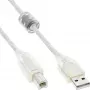 InLine USB 2.0 kaapeli Type-A uros / B uros läpinäkyvä, ferriittisydän, 1 m