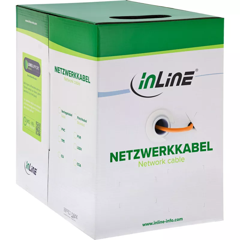 InLine Solid asennuskaapeli 250MHz S/STP Cat.6 CU AWG23 halogeeniton 100m