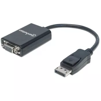 Manhattan DisplayPort–VGA (HD15) -muunninkaapeli, 15 cm, uros–naaras, aktiivinen, DP lukituksella, musta, elinikäinen takuu, vastaa mallia DP2VGA2