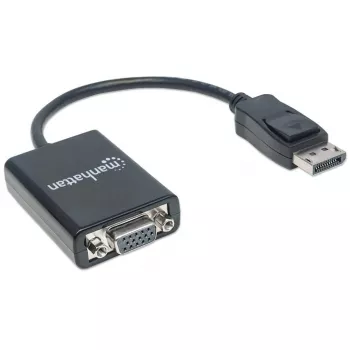 Manhattan DisplayPort–VGA (HD15) -muunninkaapeli, 15 cm, uros–naaras, aktiivinen, DP lukituksella, musta, elinikäinen takuu, vastaa mallia DP2VGA2