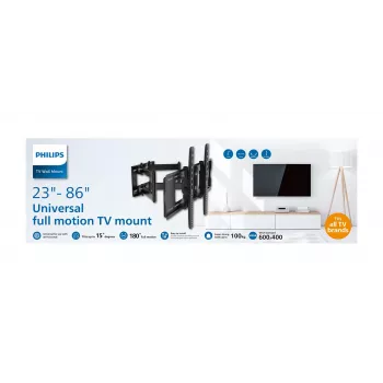 TV-lattiateline Philips SQM9640/00 58,4 cm–2,18 m (23 tuumaa–86 tuumaa), enintään 55 kg, VESA 200x100–600x400, kallistus ±15°, kierto 180° — musta
