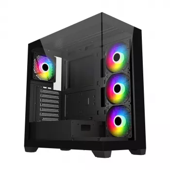 FSP M340-BA kotelo Midi Tower mITX, mATX, ATX musta ARGB, Midi Tower, PC, musta, ATX, micro ATX, Mini-ITX, Glass, SPCC, 17 cm