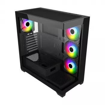 FSP M340-BA kotelo Midi Tower mITX, mATX, ATX musta ARGB, Midi Tower, PC, musta, ATX, micro ATX, Mini-ITX, Glass, SPCC, 17 cm