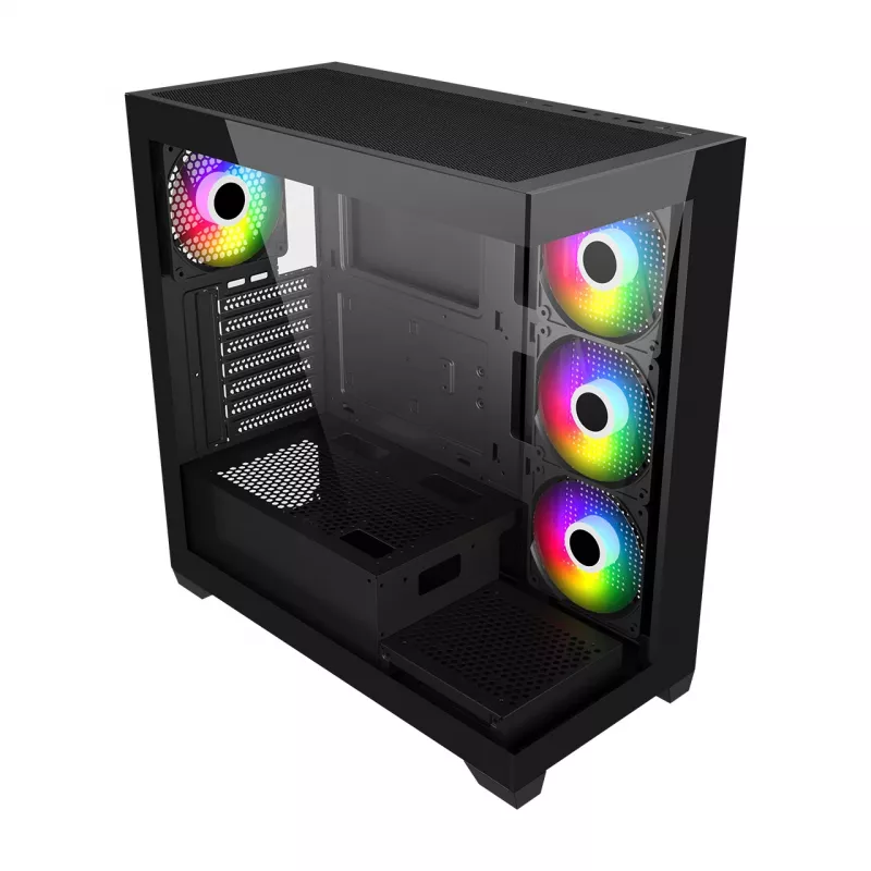 FSP M340-BA kotelo Midi Tower mITX, mATX, ATX musta ARGB, Midi Tower, PC, musta, ATX, micro ATX, Mini-ITX, Glass, SPCC, 17 cm