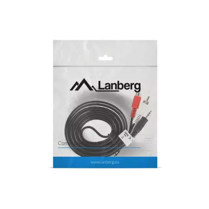 Audiokaapeli Lanberg CA-MJRC-10CC-0020-BK 3,5 mm RCA 2 m musta punainen valkoinen